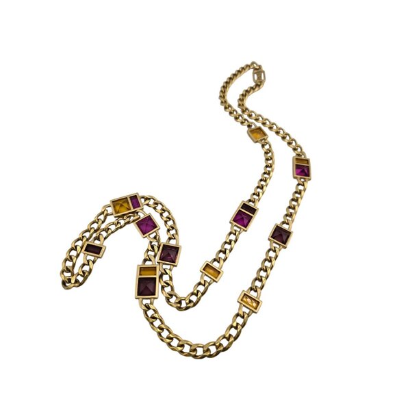 Vintage Yves Saint Laurent YSL 80s Mughal Style Glass & Chain Necklace (A9079) - Picture 5 of 7